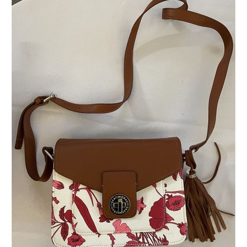 New Isaac Mizrahi Red/PinkWhite Floral Cross Body Bag w/ Tassle